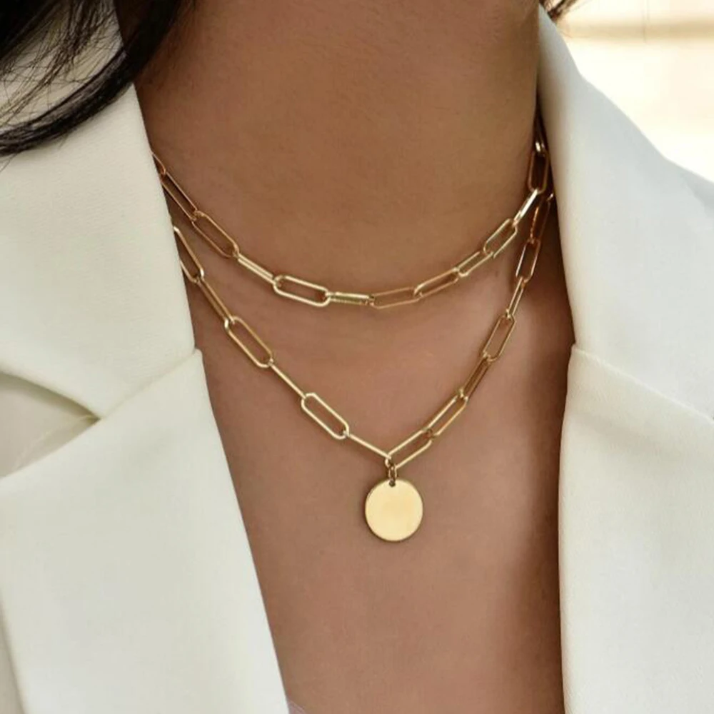 Layered Pendant Necklace Aesthetic - SUMENG 2024 New Fashion Vintage Round