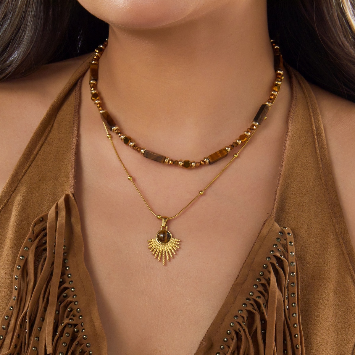 Aesthetic Autumn Brown Natural - Layered Pendant Necklace Aesthetic recension och pris