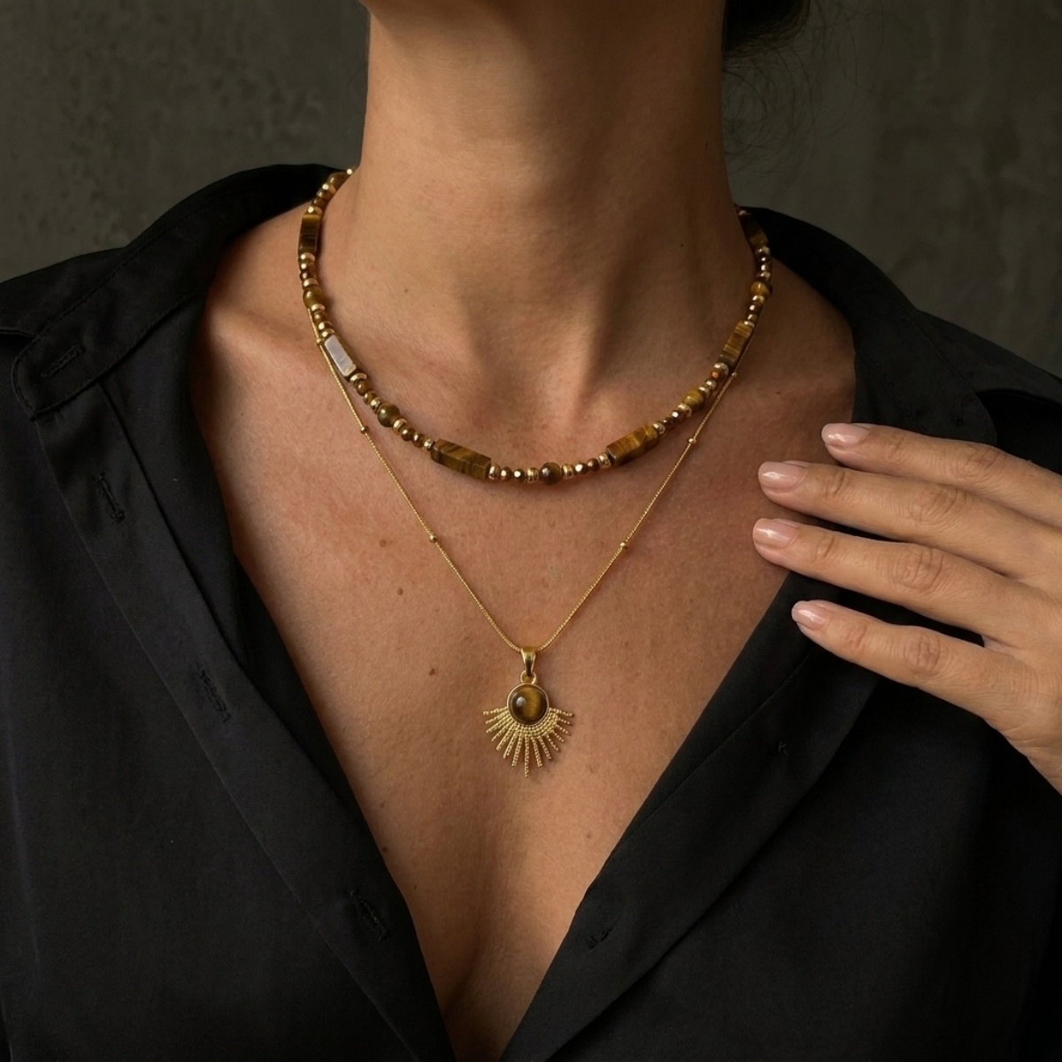 Aesthetic Autumn Brown Natural - Layered Pendant Necklace Aesthetic recension och pris