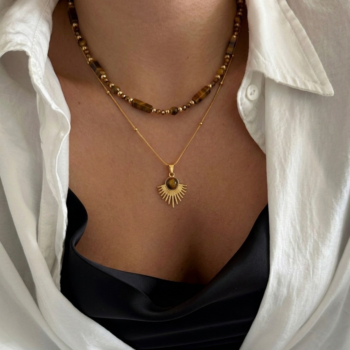 Aesthetic Autumn Brown Natural - Layered Pendant Necklace Aesthetic recension och pris