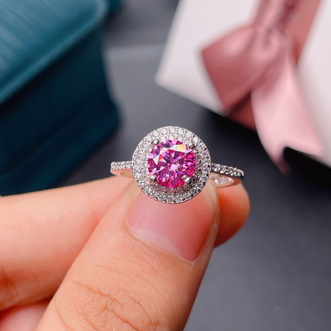 New Crackling Pink Moissanite  - Moissanite Engagement Ring 1 Carat recension och pris